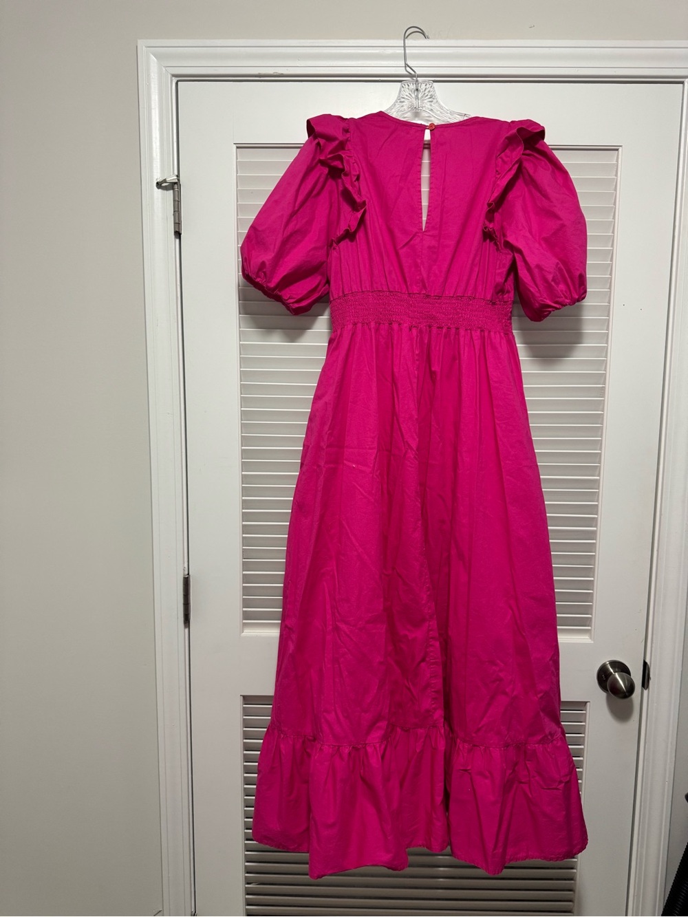 100% Cotton Karlie Magenta Ruffle V-Neck Maxi Dress - Picture 3 of 6